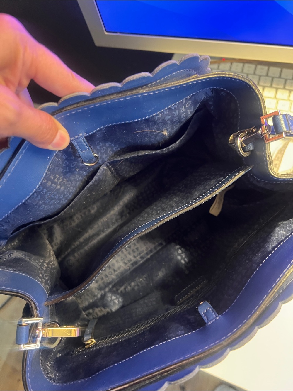Worn once, kate spade, Linzi Maple Court scalloped Blue satchel - Picture 8 of 10